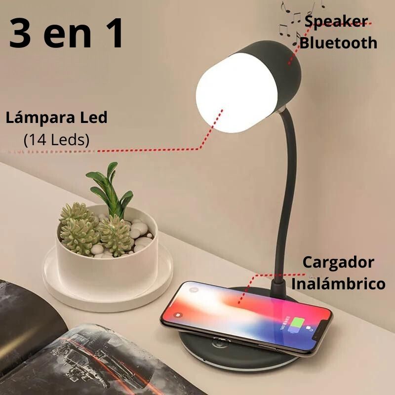 TrinityTech - 3 en 1: Lámpara LED, Altavoz Bluetooth y Cargador Inalámbrico